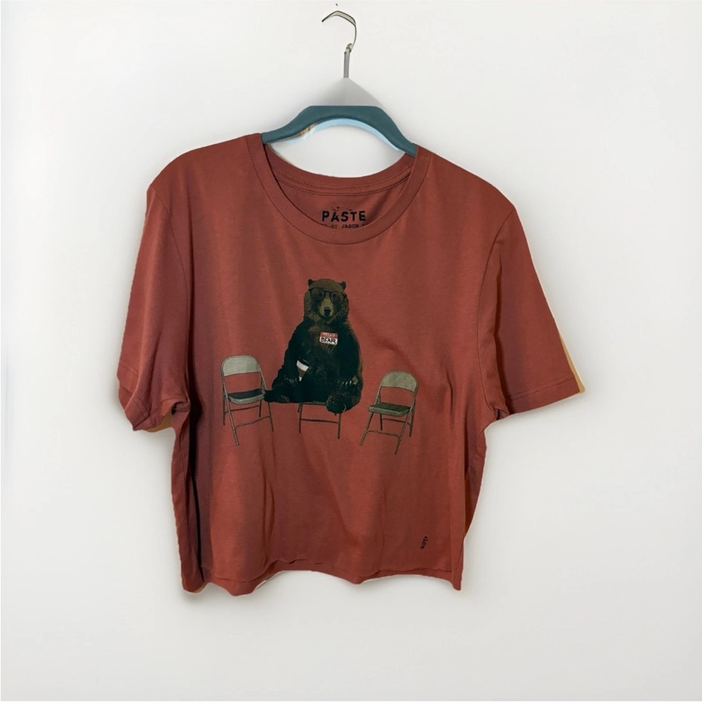 Paste by Jason Laurits Bear Graphic Tee Sz M Rust Brown Unisex Artsy Streetwear